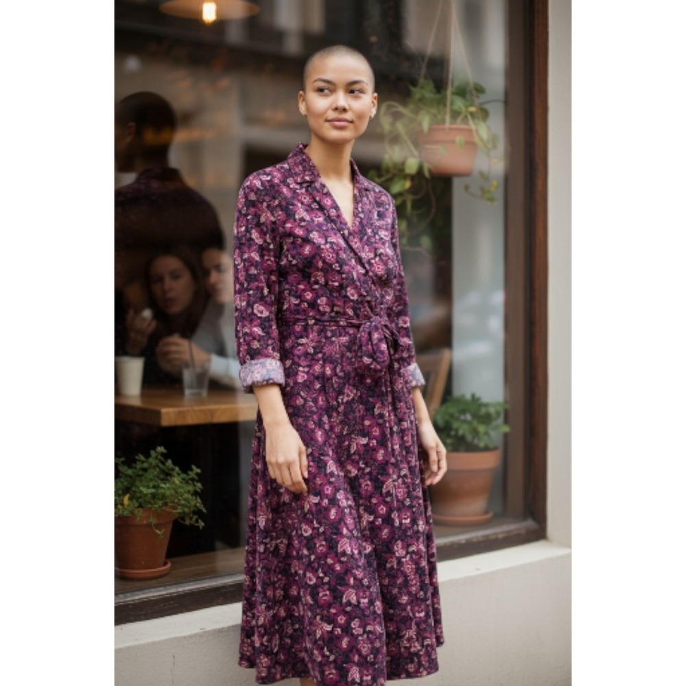 Keyloun Womens Robe Kimono Floral Velvet Wrap Belted Midi Length M‎